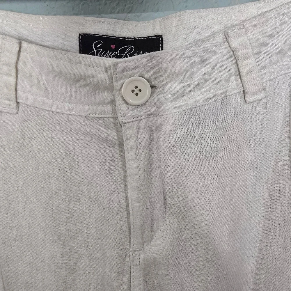 Susie Rose Linen Blend Pants Juniors 13 Cream Straight Leg Casual Summer Coastal